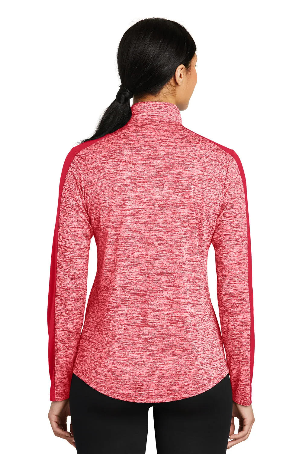 Sport-Tek Womens Electric Heather Moisture Wicking 1/4 Zip Sweatshirt - Deep Red Electric/Deep Red