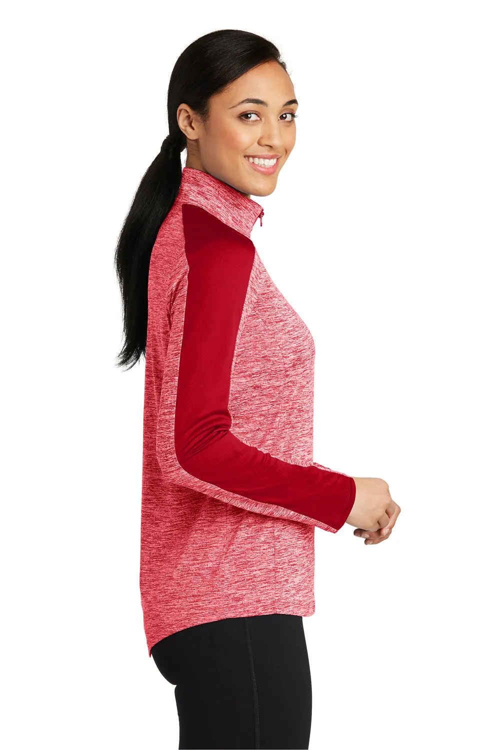 Sport-Tek Womens Electric Heather Moisture Wicking 1/4 Zip Sweatshirt - Deep Red Electric/Deep Red
