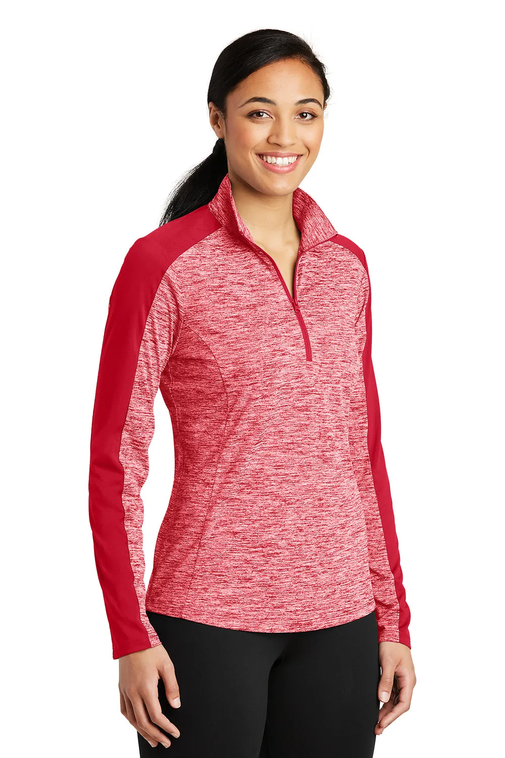Sport-Tek Womens Electric Heather Moisture Wicking 1/4 Zip Sweatshirt - Deep Red Electric/Deep Red