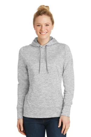 Sport-Tek Womens Electric Heather Moisture Wicking Fleece Hooded Sweatshirt Hoodie w/ Pouch Pocket - Silver Grey Electric - Closeout