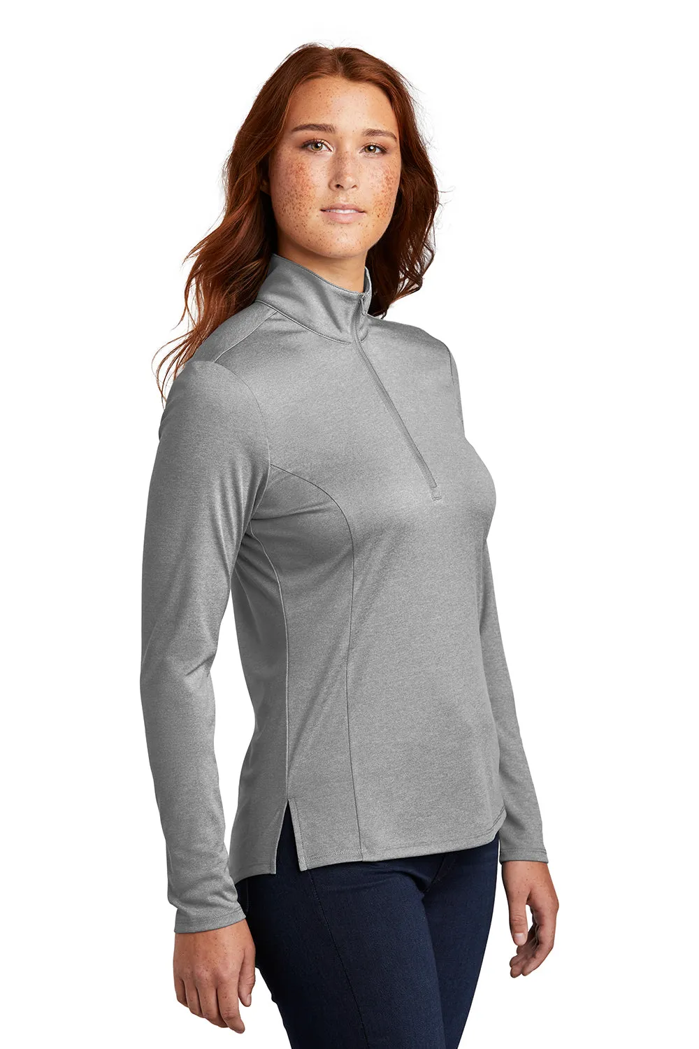 Sport-Tek Womens Endeavor Moisture Wicking 1/4 Zip Sweatshirt - Heather Light Grey