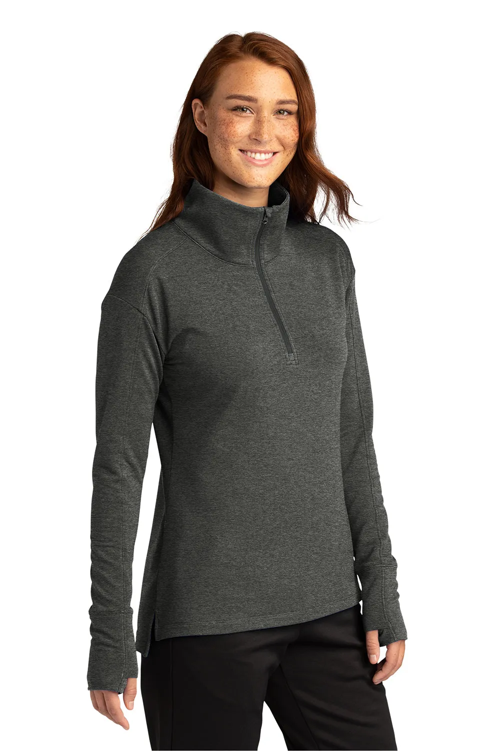 Sport-Tek Womens Flex Fleece Moisture Wicking 1/4 Zip Sweatshirt - Heather Dark Grey