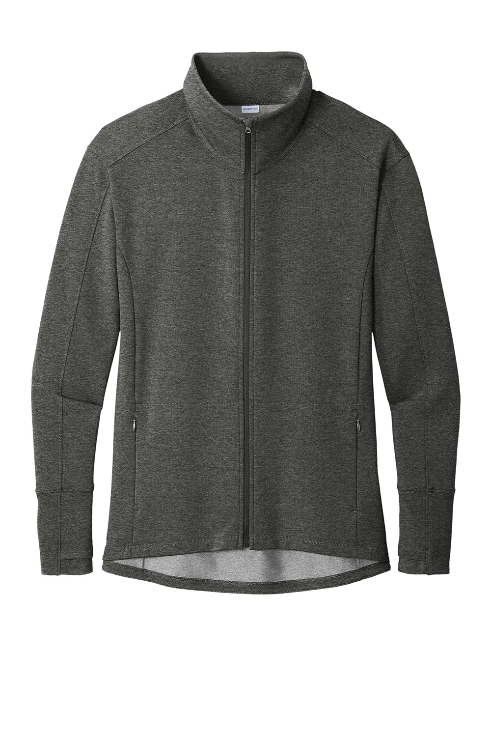 Sport-Tek Womens Flex Fleece Moisture Wicking Full Zip Sweatshirt w/ Pockets - Heather Dark Grey