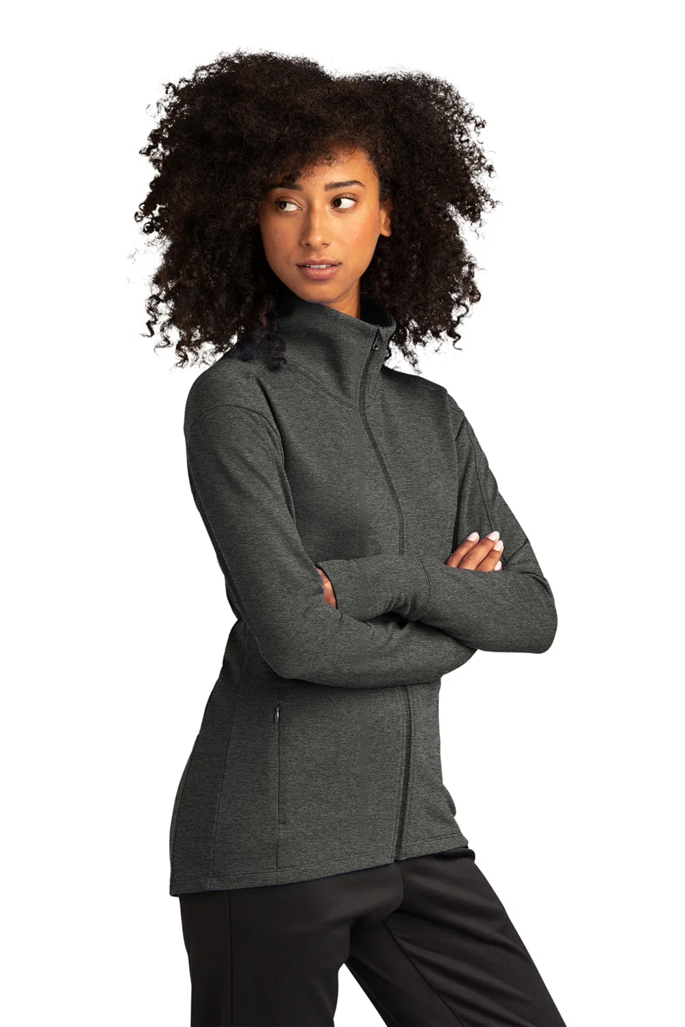 Sport-Tek Womens Flex Fleece Moisture Wicking Full Zip Sweatshirt w/ Pockets - Heather Dark Grey