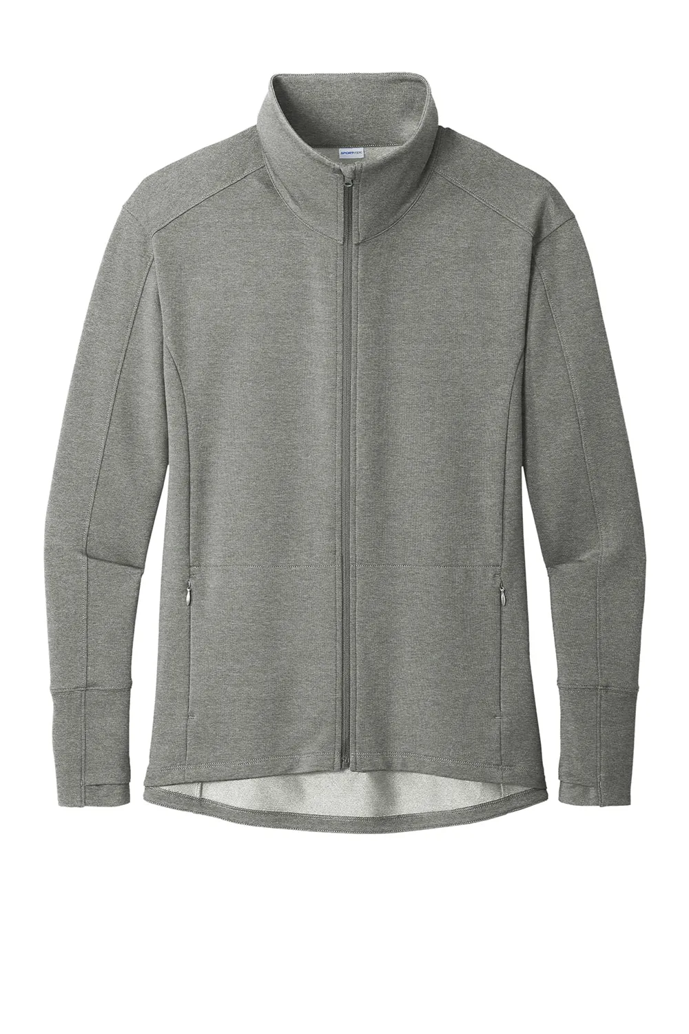 Sport-Tek Womens Flex Fleece Moisture Wicking Full Zip Sweatshirt w/ Pockets - Heather Light Grey