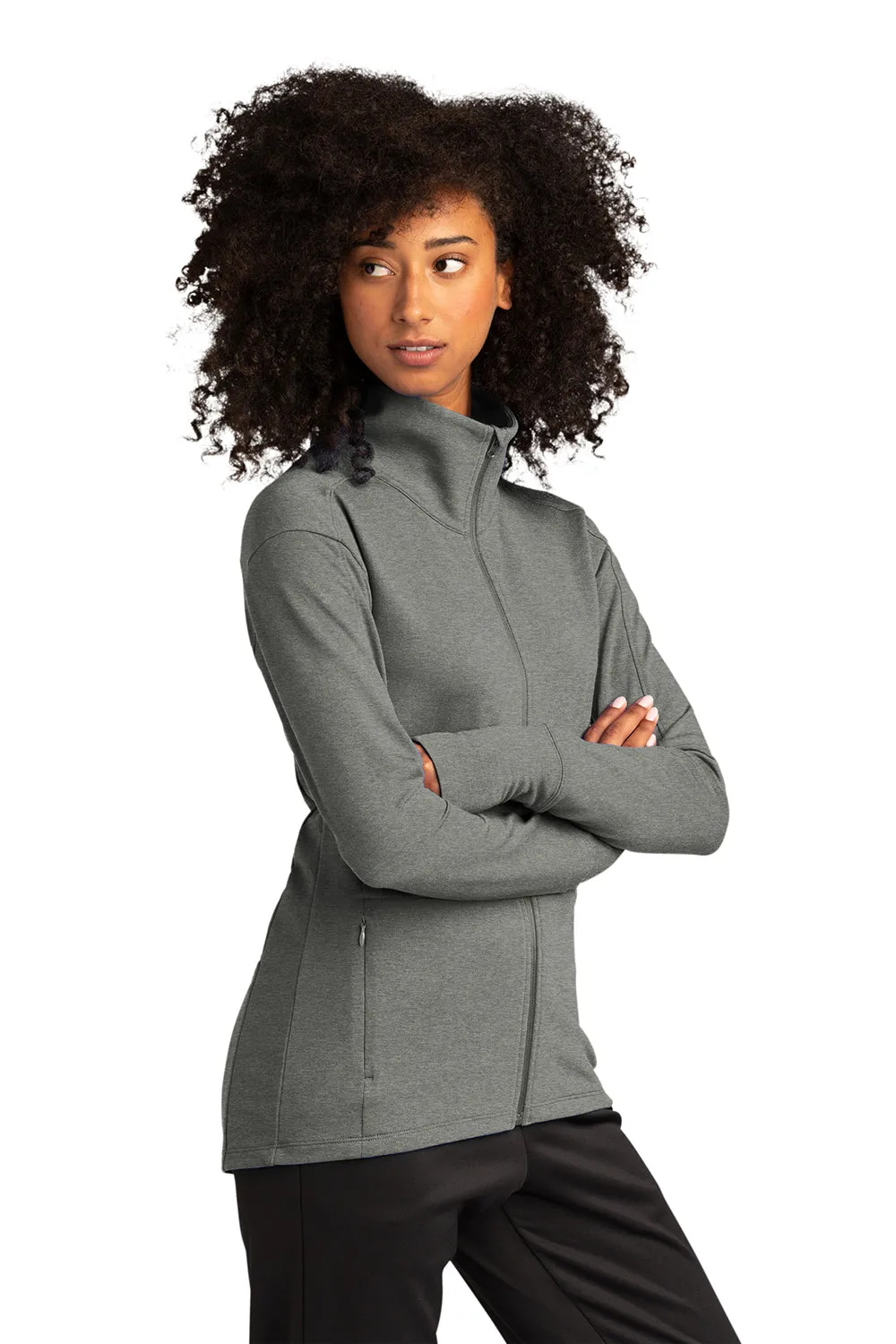 Sport-Tek Womens Flex Fleece Moisture Wicking Full Zip Sweatshirt w/ Pockets - Heather Light Grey