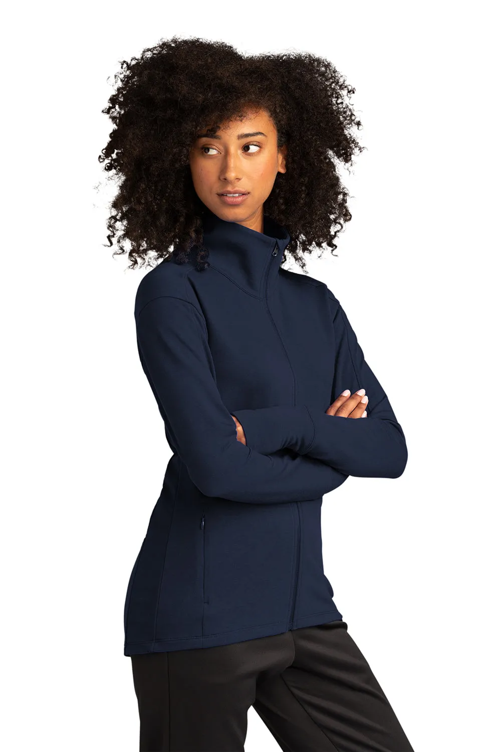 Sport-Tek Womens Flex Fleece Moisture Wicking Full Zip Sweatshirt w/ Pockets - True Navy Blue Clothing Sport-Tek