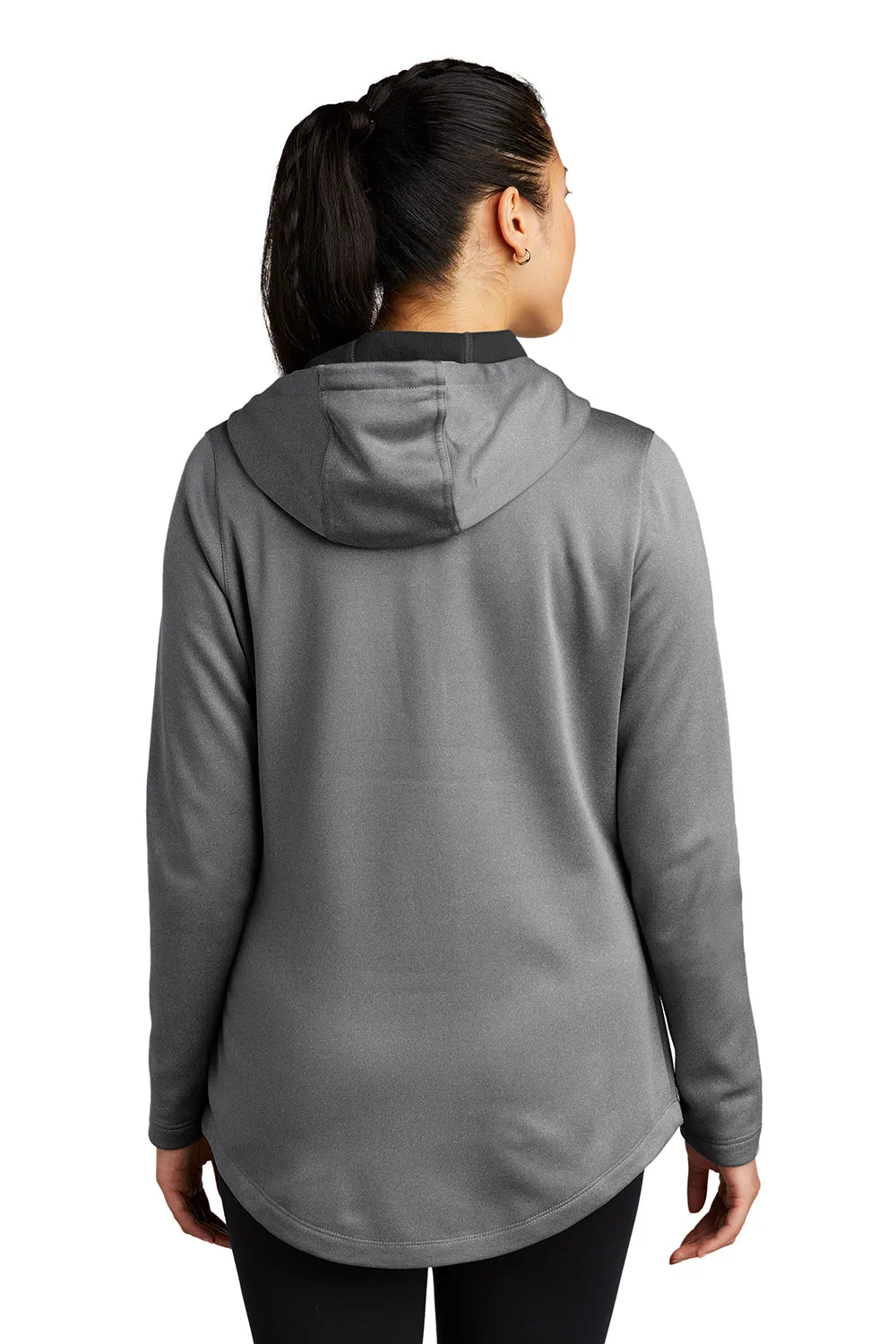 Sport-Tek Womens Heather Sport-Wick Moisture Wicking Fleece Hooded Sweatshirt Hoodie w/ Pouch Pocket - Heather Black