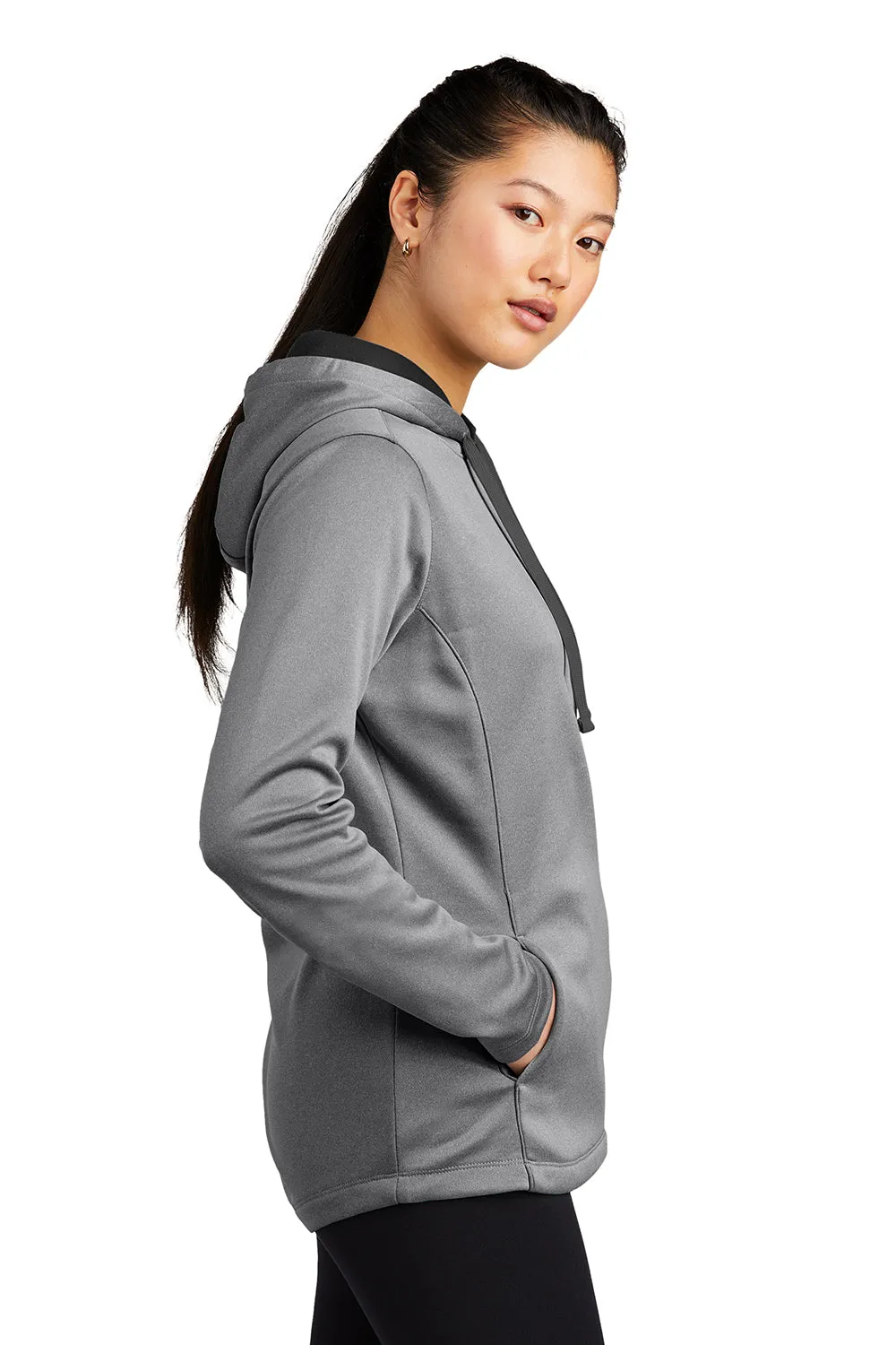 Sport-Tek Womens Heather Sport-Wick Moisture Wicking Fleece Hooded Sweatshirt Hoodie w/ Pouch Pocket - Heather Black