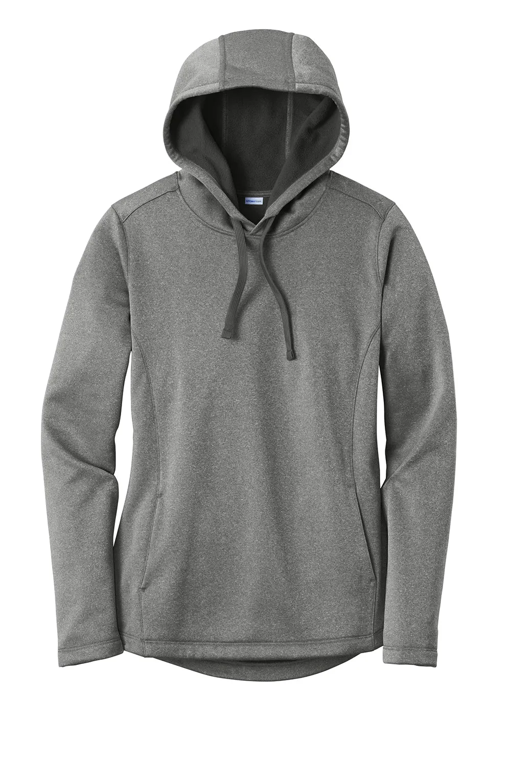 Sport-Tek Womens Heather Sport-Wick Moisture Wicking Fleece Hooded Sweatshirt Hoodie w/ Pouch Pocket - Heather Black
