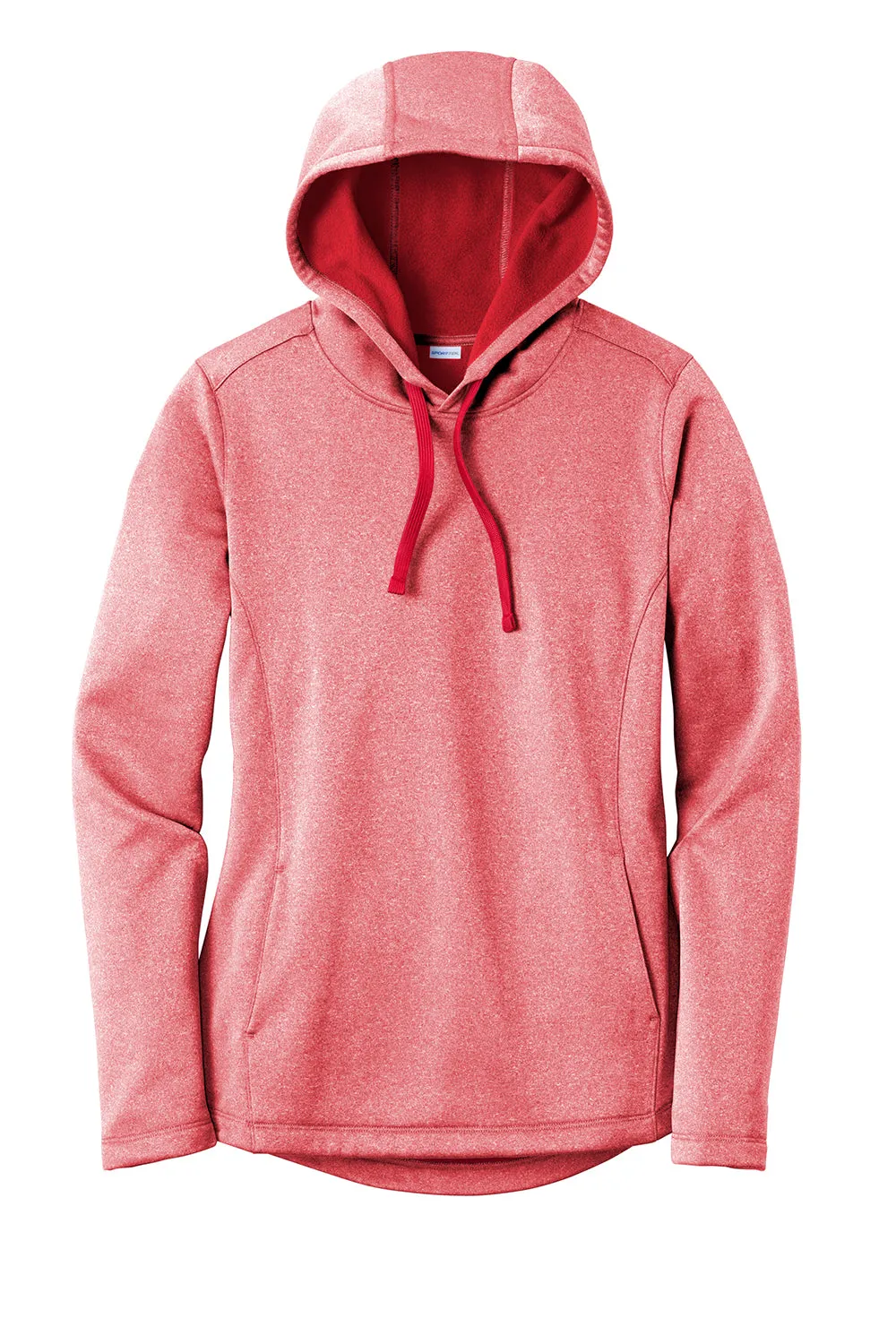 Sport-Tek Womens Heather Sport-Wick Moisture Wicking Fleece Hooded Sweatshirt Hoodie w/ Pouch Pocket - Heather Deep Red