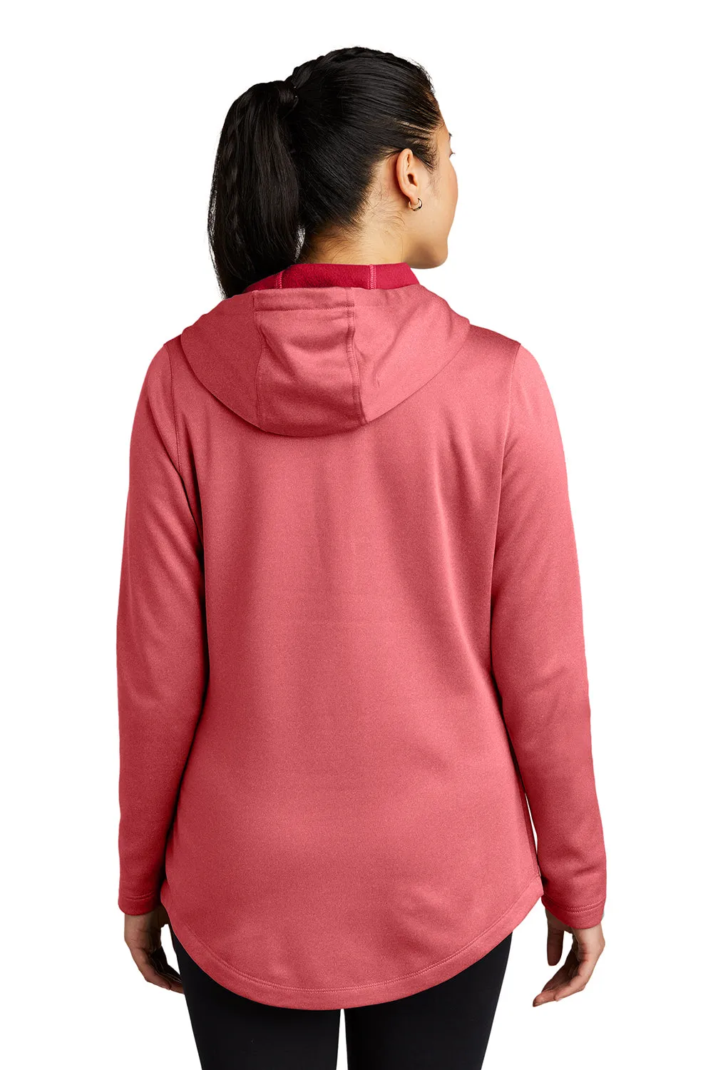 Sport-Tek Womens Heather Sport-Wick Moisture Wicking Fleece Hooded Sweatshirt Hoodie w/ Pouch Pocket - Heather Deep Red