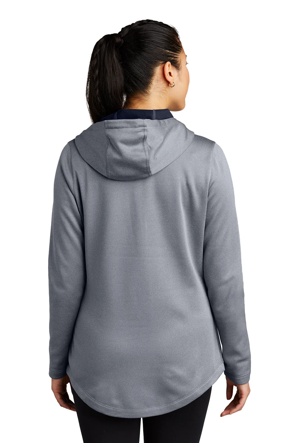 Sport-Tek Womens Heather Sport-Wick Moisture Wicking Fleece Hooded Sweatshirt Hoodie w/ Pouch Pocket - Heather True Navy Blue
