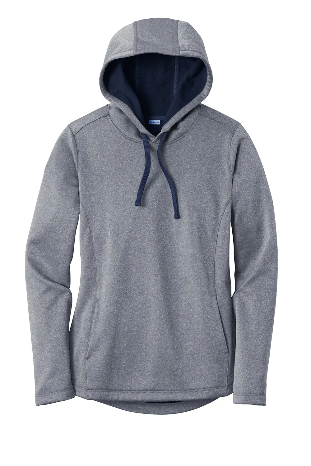 Sport-Tek Womens Heather Sport-Wick Moisture Wicking Fleece Hooded Sweatshirt Hoodie w/ Pouch Pocket - Heather True Navy Blue