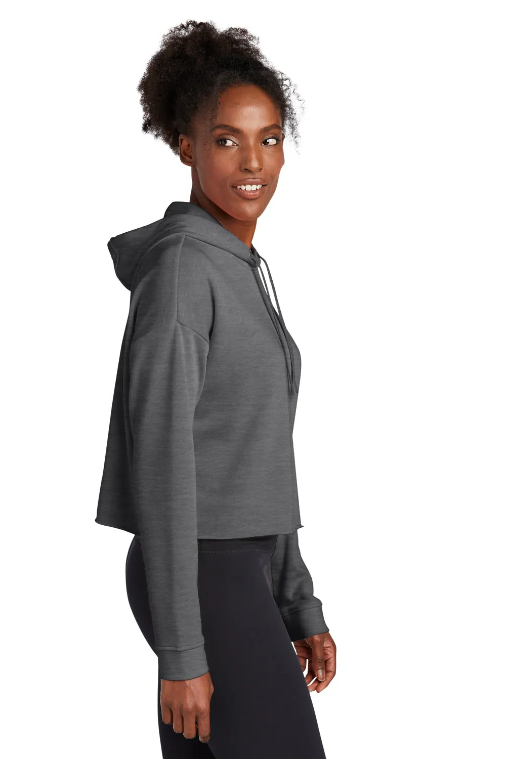 Sport-Tek Womens Moisture Wicking Fleece Crop Hooded Sweatshirt Hoodie - Heather Dark Grey - Closeout