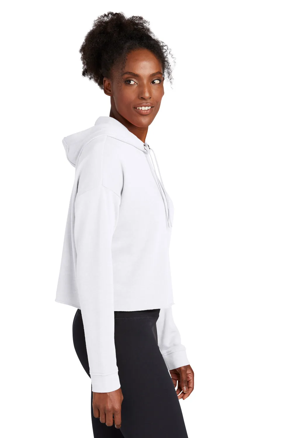 Sport-Tek Womens Moisture Wicking Fleece Crop Hooded Sweatshirt Hoodie - White - Closeout Clothing Sport-Tek