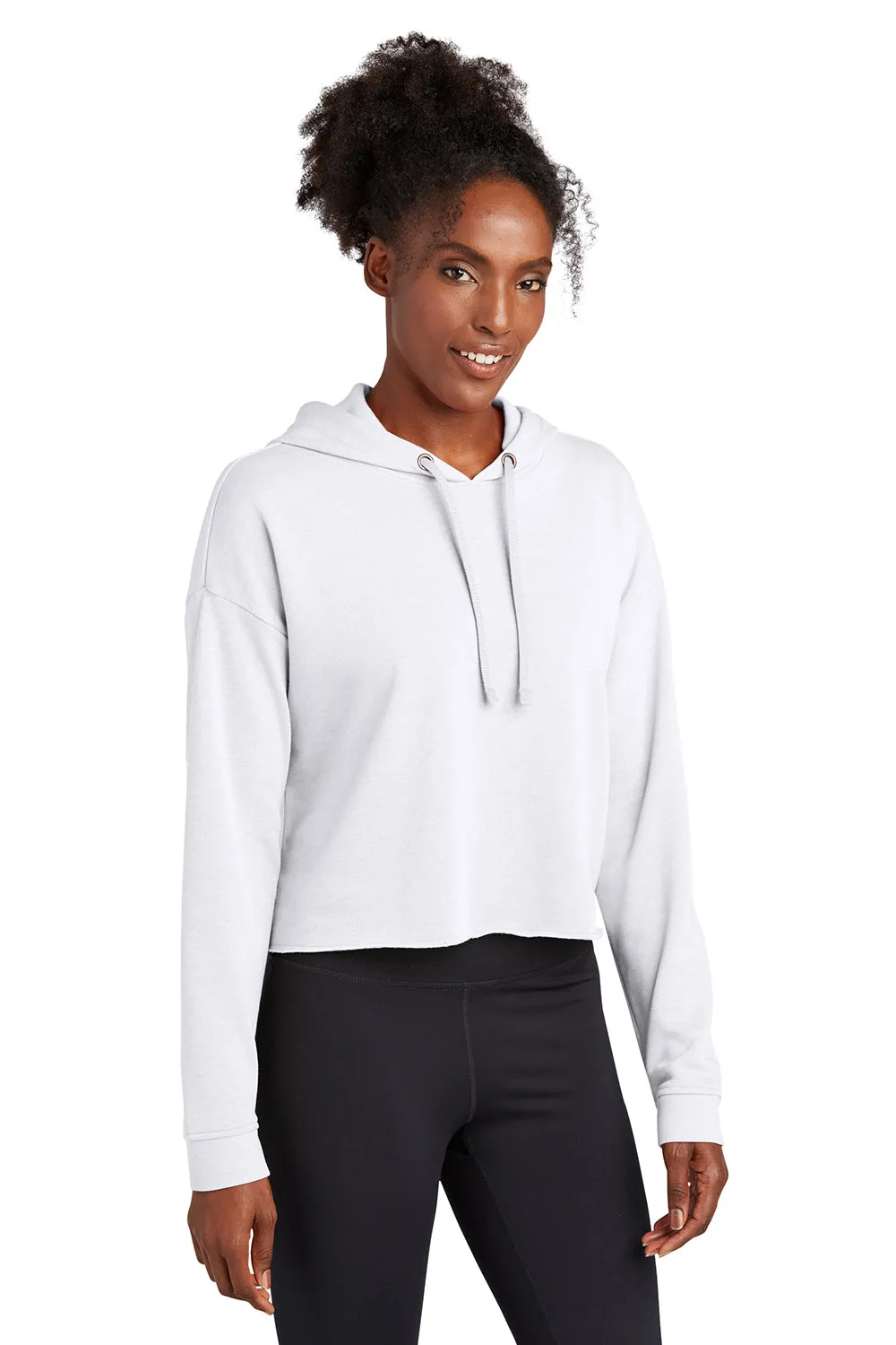 Sport-Tek Womens Moisture Wicking Fleece Crop Hooded Sweatshirt Hoodie - White - Closeout