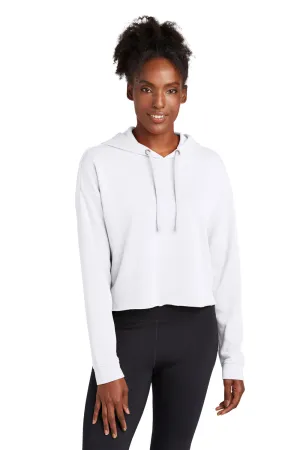 Sport-Tek Womens Moisture Wicking Fleece Crop Hooded Sweatshirt Hoodie - White - Closeout
