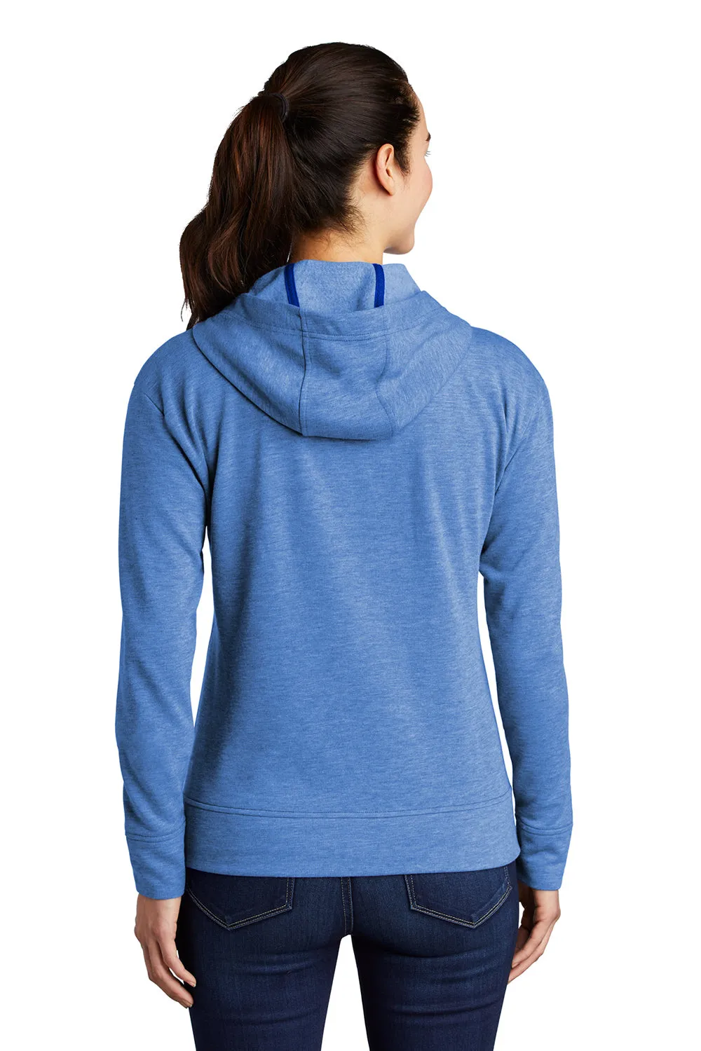 Sport-Tek Womens Moisture Wicking Fleece Full Zip Hooded Sweatshirt Hoodie w/ Pockets - Heather True Royal Blue Clothing Sport-Tek