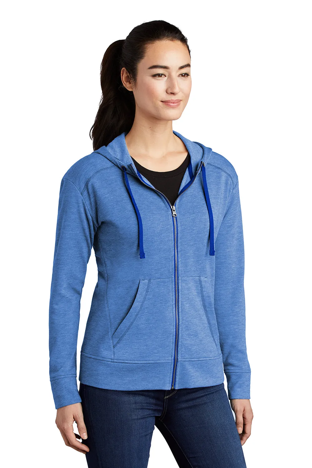 Sport-Tek Womens Moisture Wicking Fleece Full Zip Hooded Sweatshirt Hoodie w/ Pockets - Heather True Royal Blue Clothing Sport-Tek