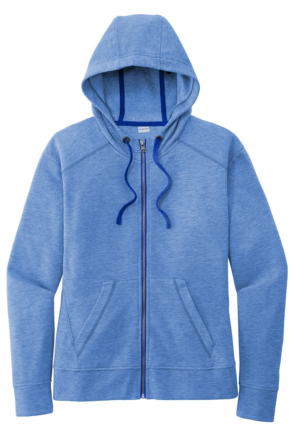 Sport-Tek Womens Moisture Wicking Fleece Full Zip Hooded Sweatshirt Hoodie w/ Pockets - Heather True Royal Blue Clothing Sport-Tek