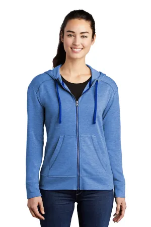 Sport-Tek Womens Moisture Wicking Fleece Full Zip Hooded Sweatshirt Hoodie w/ Pockets - Heather True Royal Blue Clothing Sport-Tek