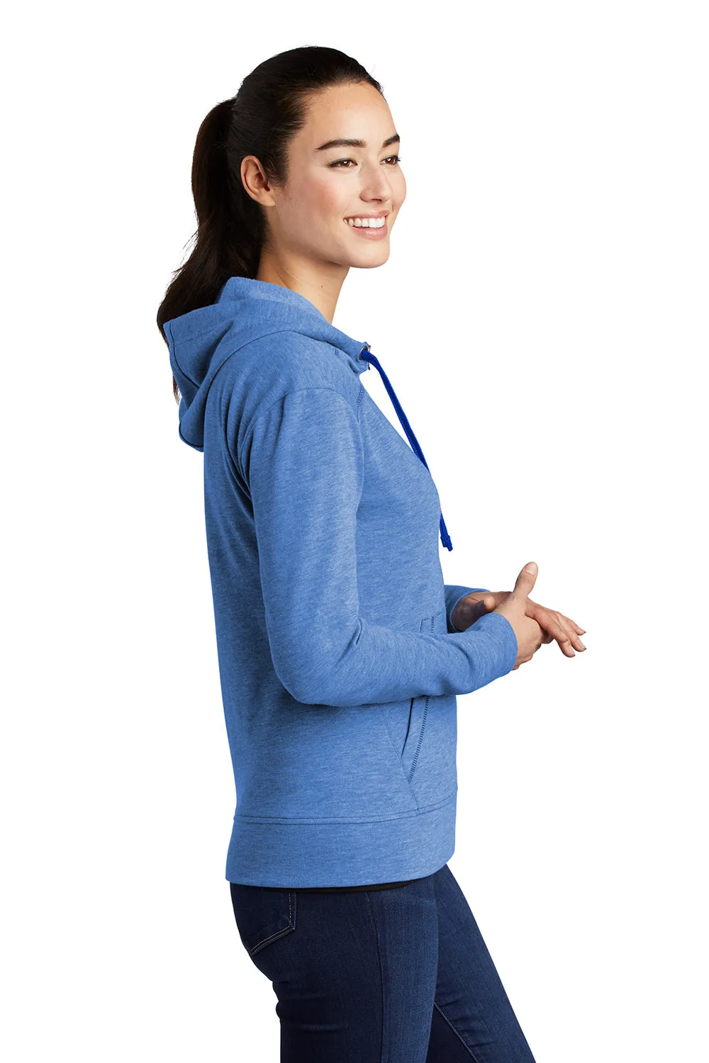 Sport-Tek Womens Moisture Wicking Fleece Full Zip Hooded Sweatshirt Hoodie w/ Pockets - Heather True Royal Blue Clothing Sport-Tek