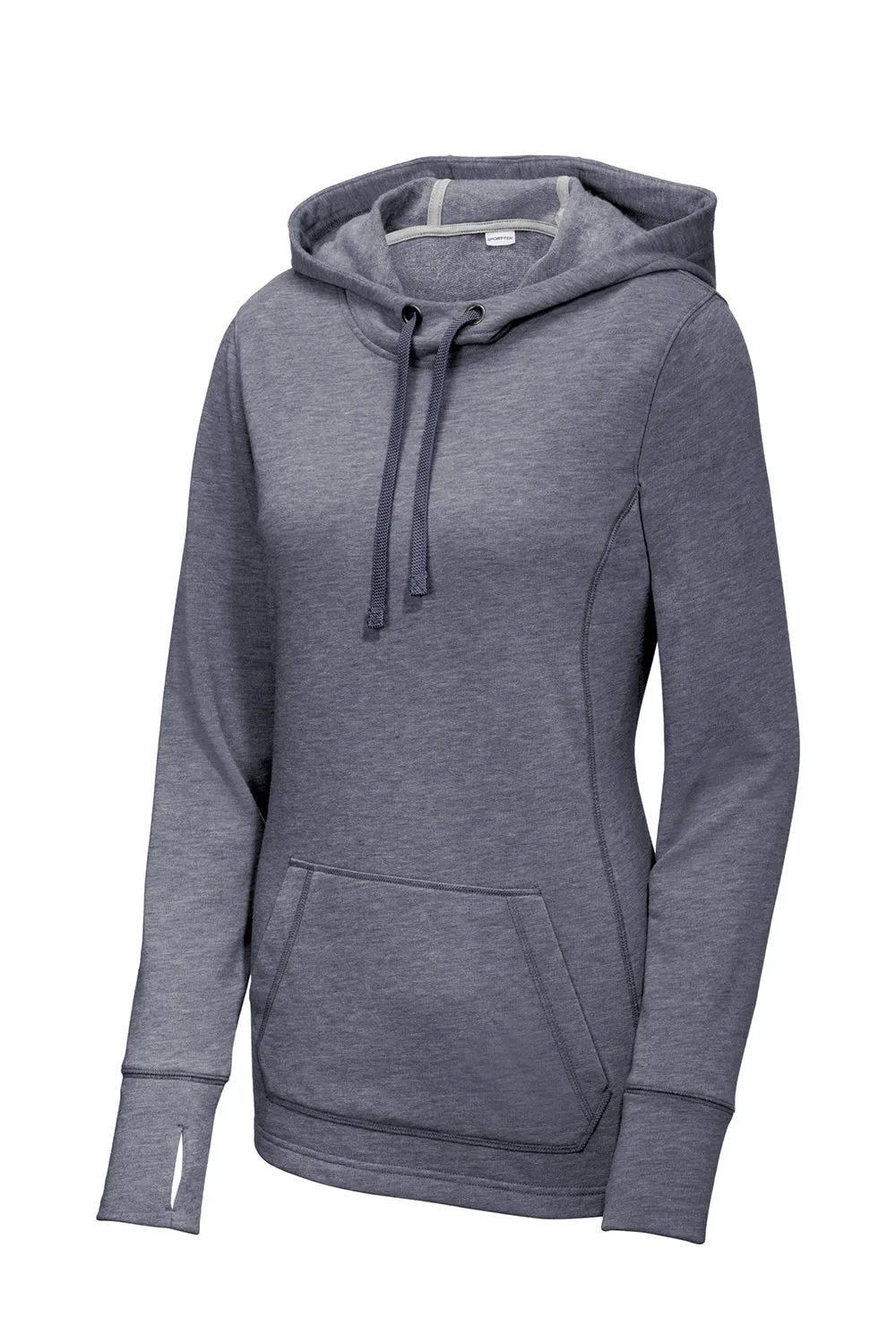 Sport-Tek Womens Moisture Wicking Fleece Hooded Sweatshirt Hoodie w/ Pouch Pocket - Heather True Navy Blue - Closeout