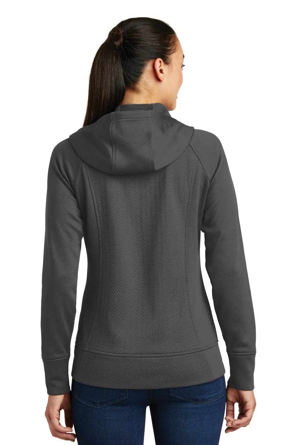 Sport-Tek Womens Rival Tech Moisture Wicking Fleece Full Zip Hooded Sweatshirt Hoodie w/ Pockets - Iron Grey - Closeout
