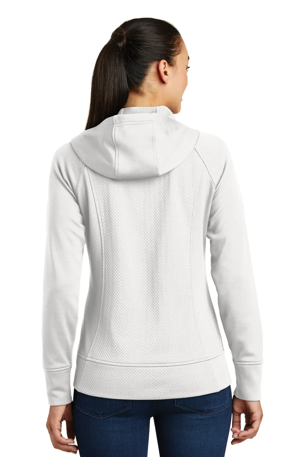 Sport-Tek Womens Rival Tech Moisture Wicking Fleece Full Zip Hooded Sweatshirt Hoodie w/ Pockets - White - Closeout