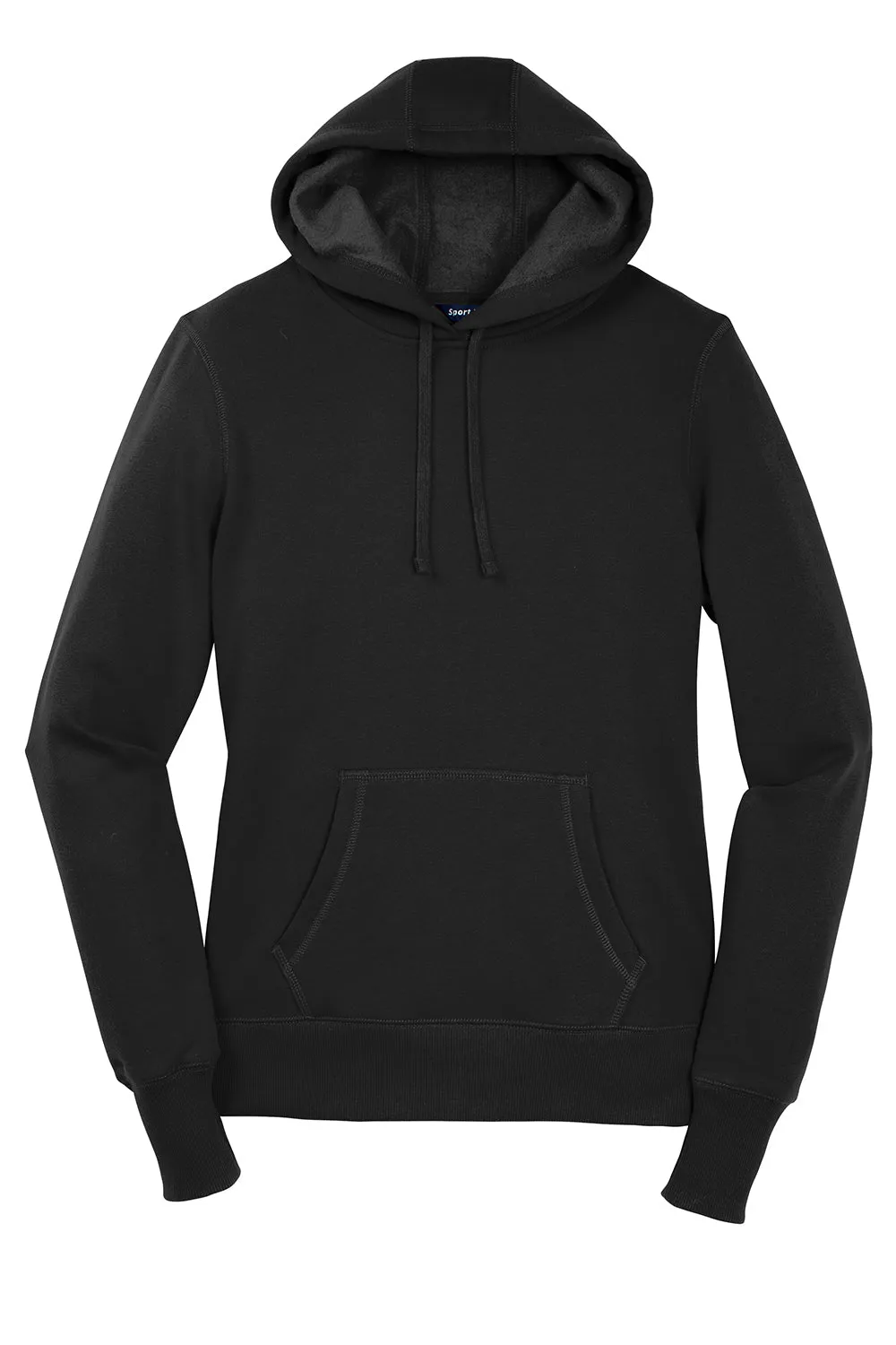 Sport-Tek Womens Shrink Resistant Fleece Hooded Sweatshirt Hoodie w/ Pouch Pocket - Black