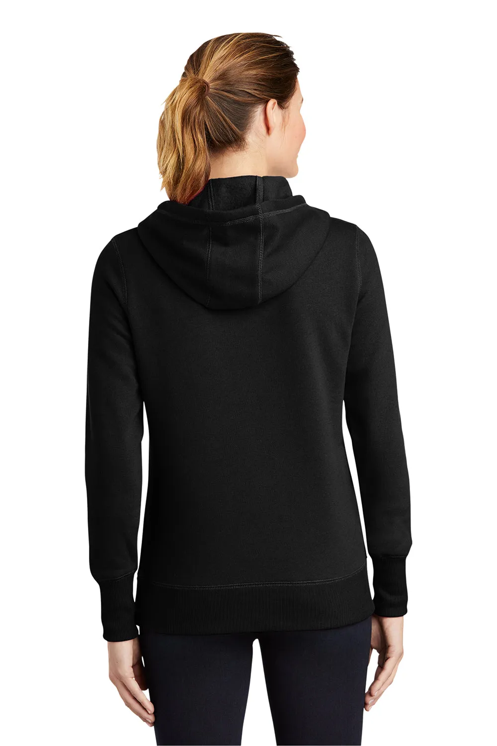 Sport-Tek Womens Shrink Resistant Fleece Hooded Sweatshirt Hoodie w/ Pouch Pocket - Black