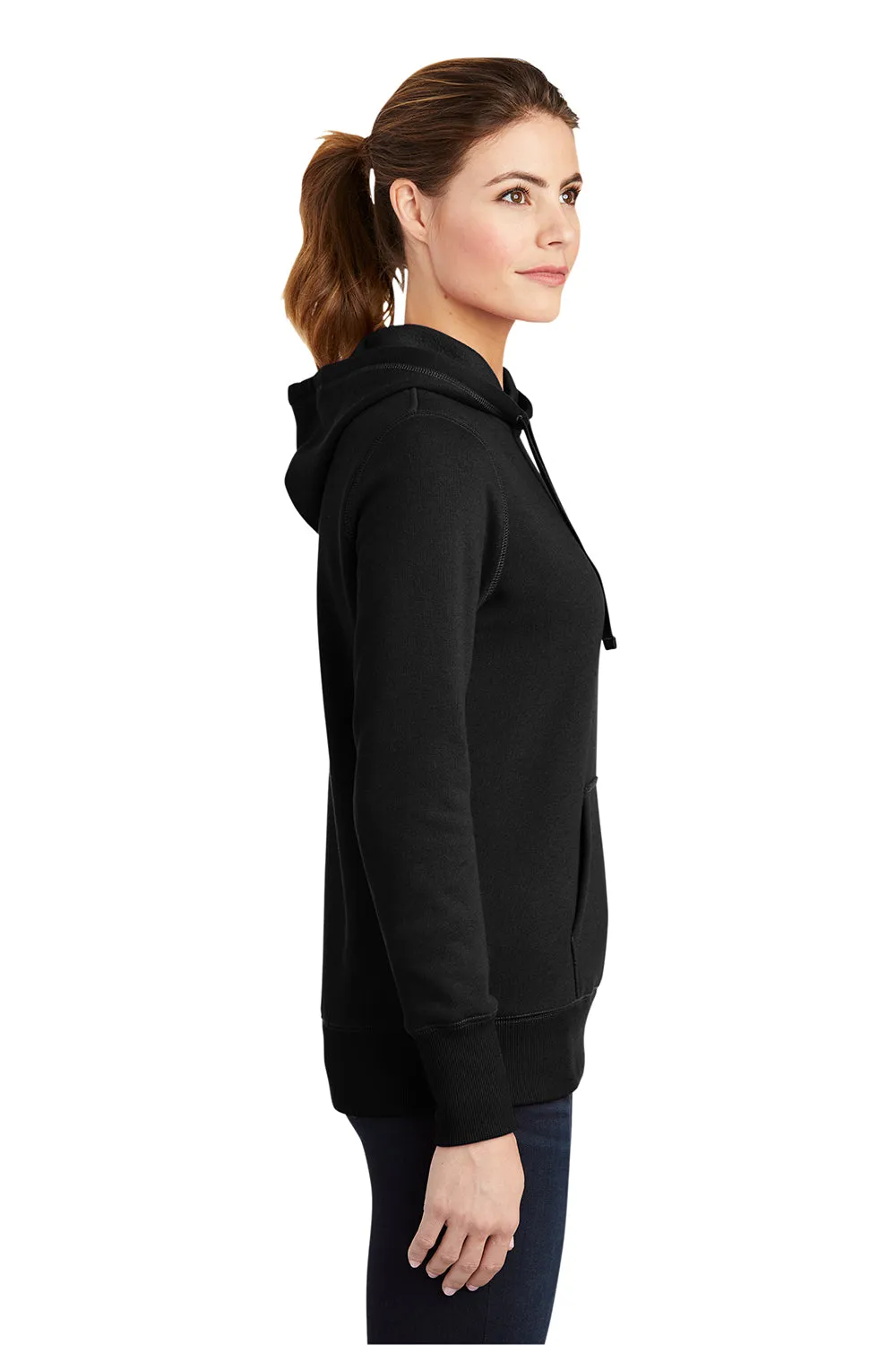 Sport-Tek Womens Shrink Resistant Fleece Hooded Sweatshirt Hoodie w/ Pouch Pocket - Black