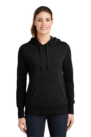 Sport-Tek Womens Shrink Resistant Fleece Hooded Sweatshirt Hoodie w/ Pouch Pocket - Black