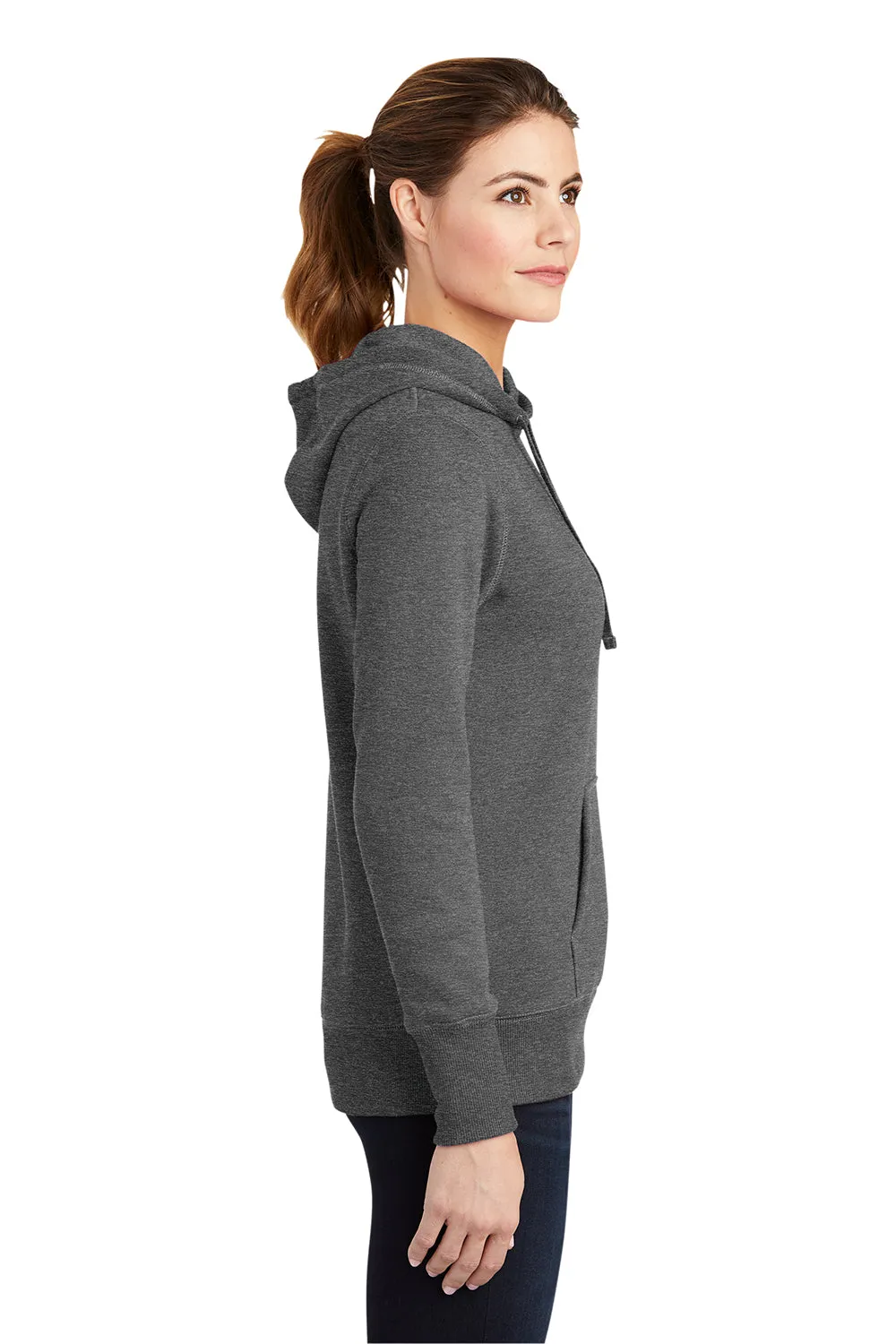 Sport-Tek Womens Shrink Resistant Fleece Hooded Sweatshirt Hoodie w/ Pouch Pocket - Heather Vintage Grey Clothing Sport-Tek