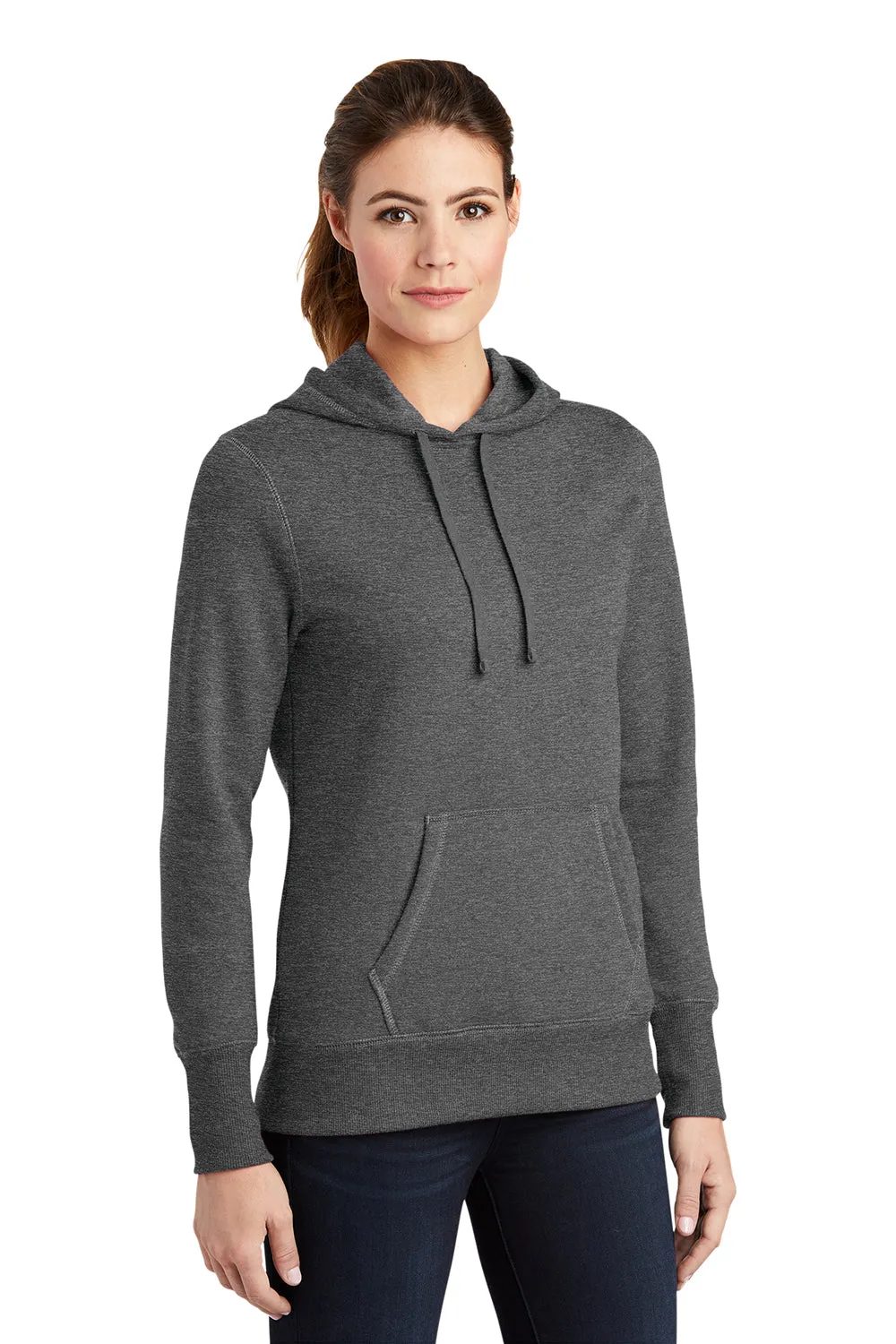 Sport-Tek Womens Shrink Resistant Fleece Hooded Sweatshirt Hoodie w/ Pouch Pocket - Heather Vintage Grey Clothing Sport-Tek