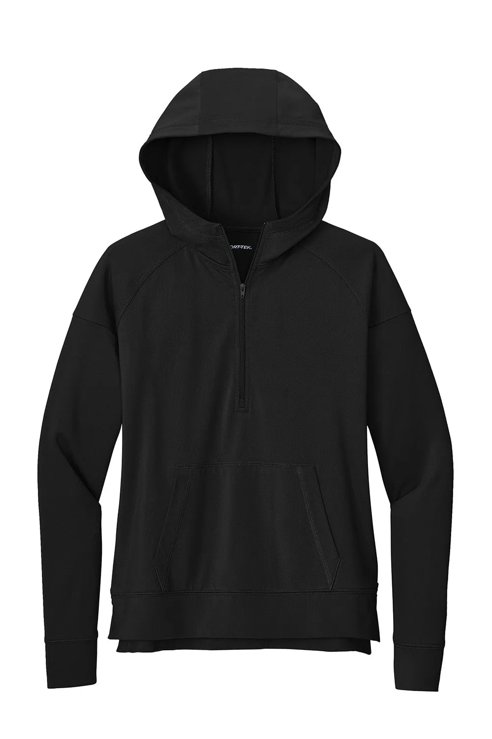 Sport-Tek Womens Sport-Wick Moisture Wicking 1/4 Zip Hooded Sweatshirt Hoodie w/ Pouch Pocket - Black