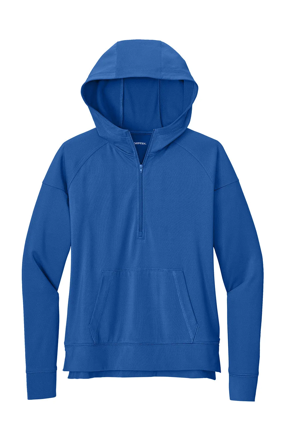 Sport-Tek Womens Sport-Wick Moisture Wicking 1/4 Zip Hooded Sweatshirt Hoodie w/ Pouch Pocket - True Royal Blue