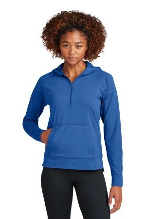 Sport-Tek Womens Sport-Wick Moisture Wicking 1/4 Zip Hooded Sweatshirt Hoodie w/ Pouch Pocket - True Royal Blue