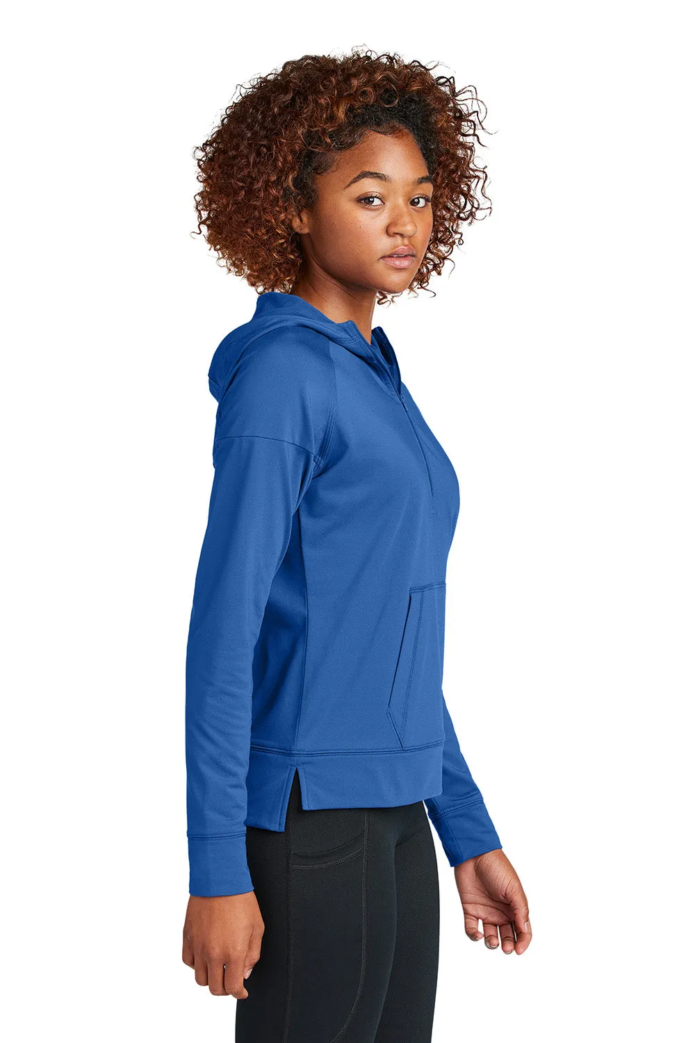Sport-Tek Womens Sport-Wick Moisture Wicking 1/4 Zip Hooded Sweatshirt Hoodie w/ Pouch Pocket - True Royal Blue