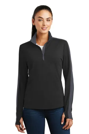 Sport-Tek Womens Sport-Wick Moisture Wicking 1/4 Zip Sweatshirt - Black/Iron Grey - Closeout Clothing Sport-Tek