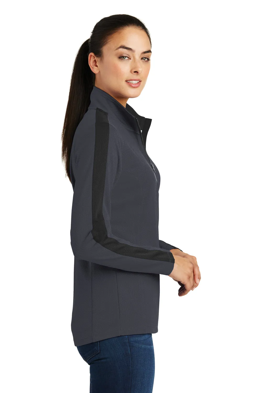 Sport-Tek Womens Sport-Wick Moisture Wicking 1/4 Zip Sweatshirt - Iron Grey/Black - Closeout