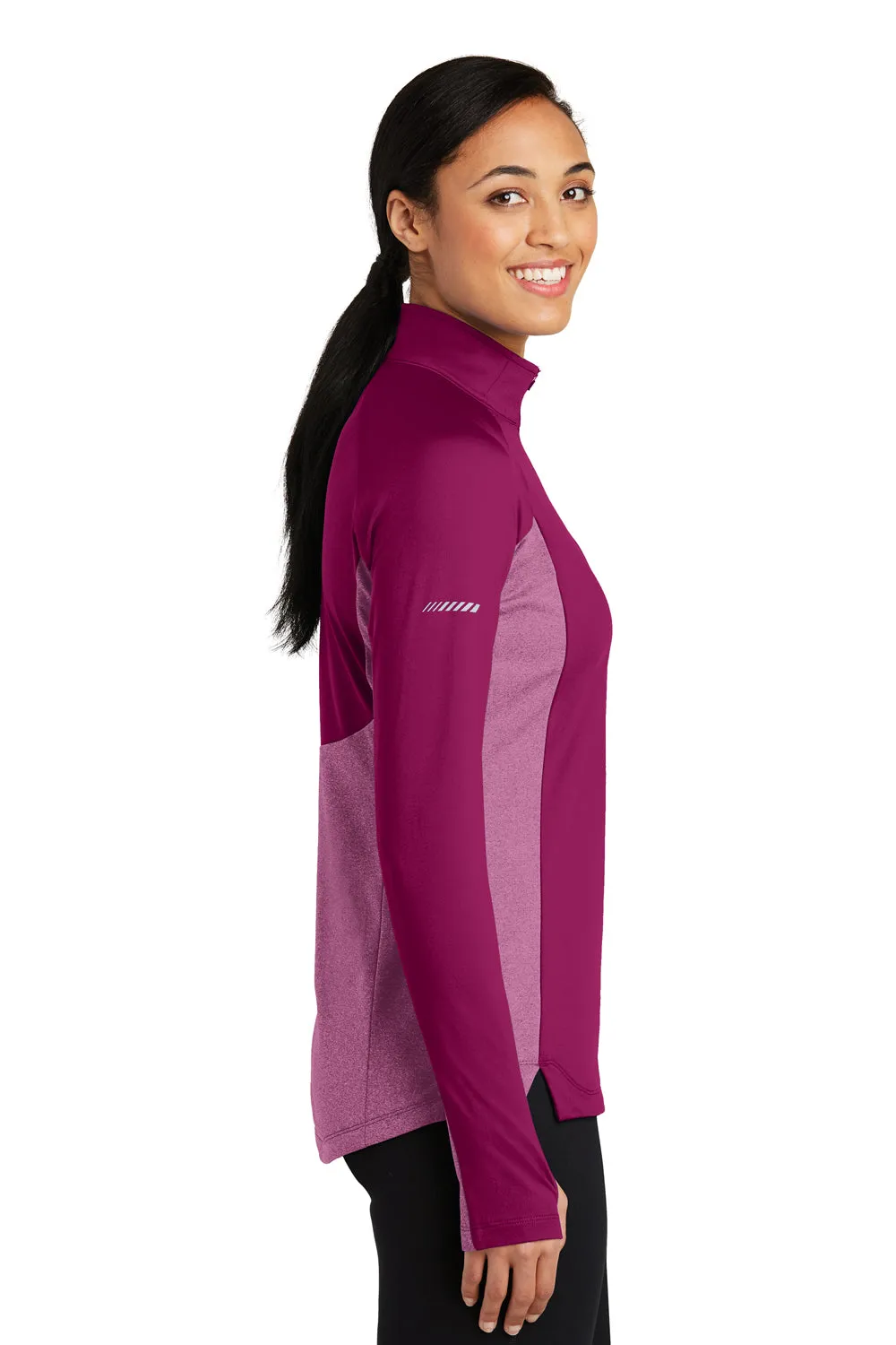 Sport-Tek Womens Sport-Wick Moisture Wicking 1/4 Zip Sweatshirt - Pink Rush/Heather Pink Rush - Closeout Clothing Sport-Tek