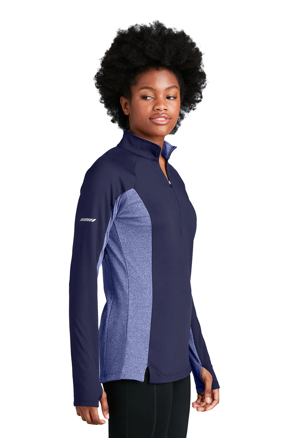 Sport-Tek Womens Sport-Wick Moisture Wicking 1/4 Zip Sweatshirt - True Navy Blue/Heather True Navy Blue