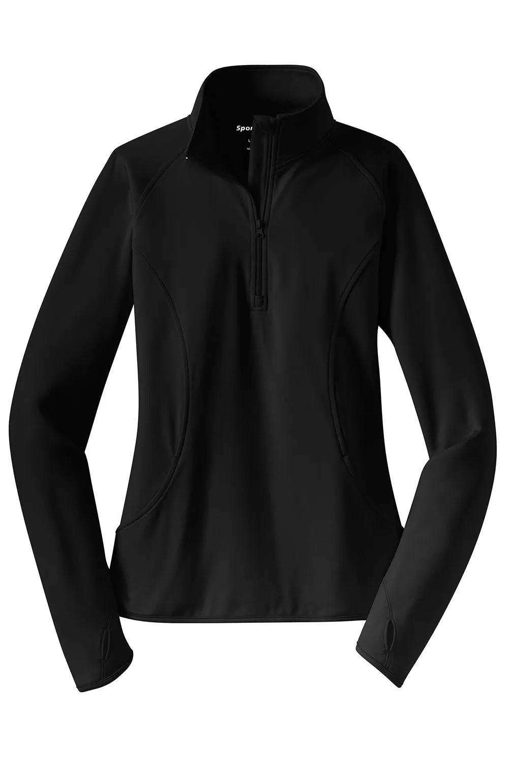 Sport-Tek Womens Sport-Wick Moisture Wicking 1/4 Zip Sweatshirt w/ Pouch Pocket - Black