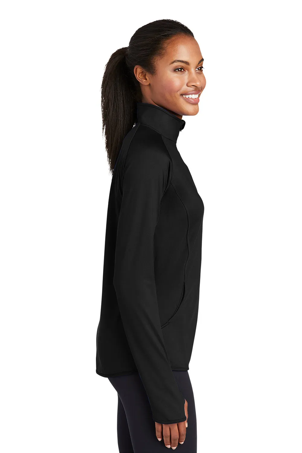 Sport-Tek Womens Sport-Wick Moisture Wicking 1/4 Zip Sweatshirt w/ Pouch Pocket - Black