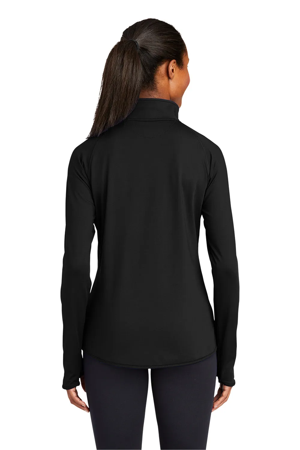 Sport-Tek Womens Sport-Wick Moisture Wicking 1/4 Zip Sweatshirt w/ Pouch Pocket - Black