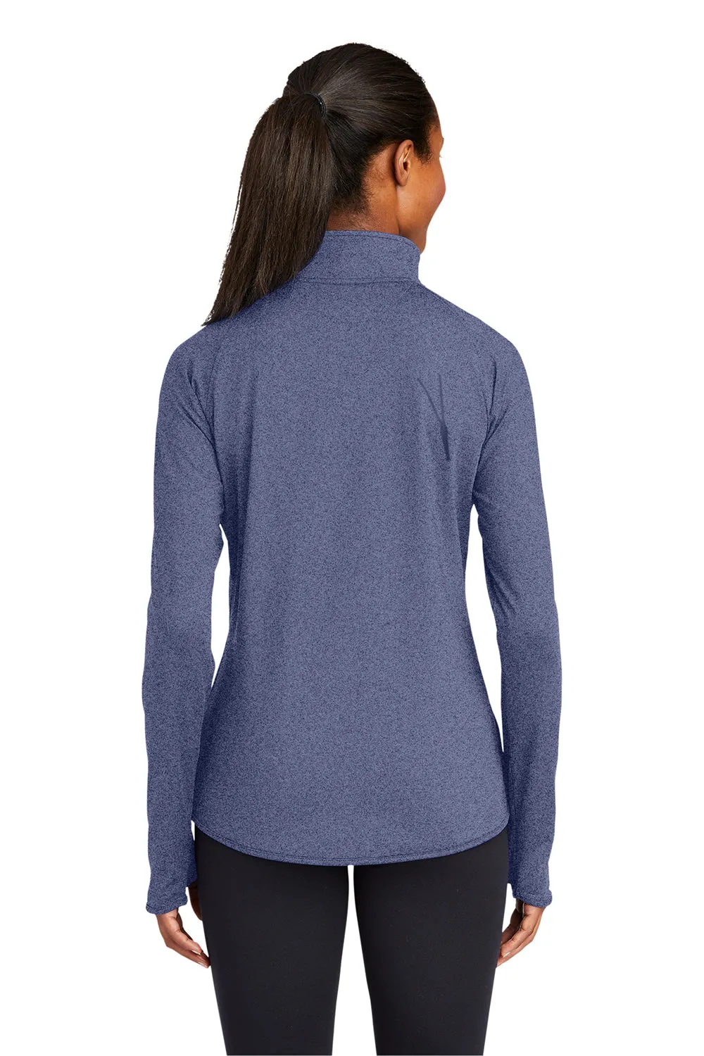 Sport-Tek Womens Sport-Wick Moisture Wicking 1/4 Zip Sweatshirt w/ Pouch Pocket - Heather True Navy Blue