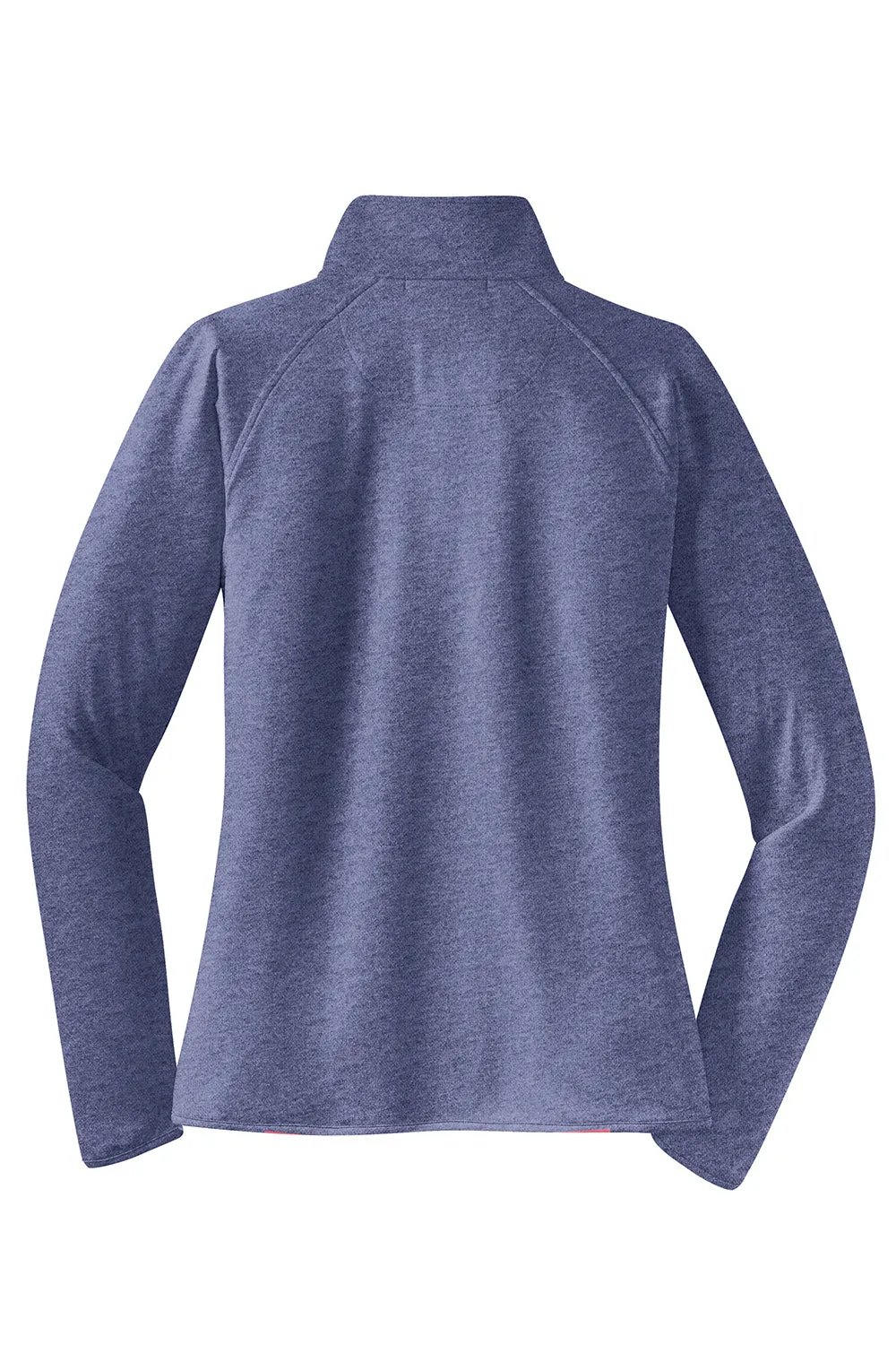 Sport-Tek Womens Sport-Wick Moisture Wicking 1/4 Zip Sweatshirt w/ Pouch Pocket - Heather True Navy Blue