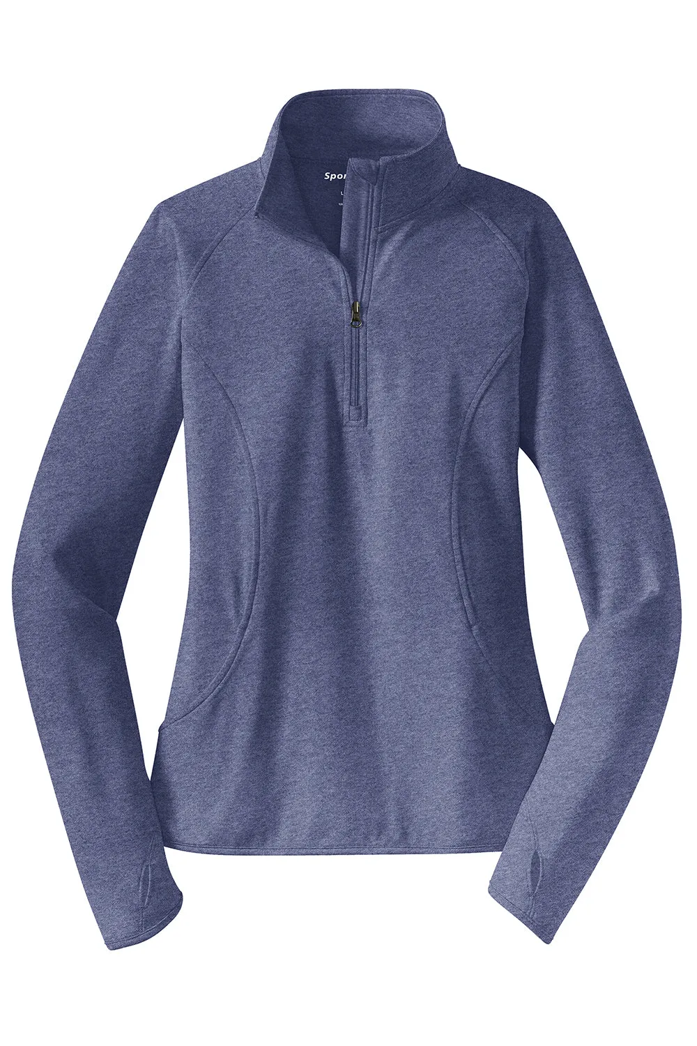 Sport-Tek Womens Sport-Wick Moisture Wicking 1/4 Zip Sweatshirt w/ Pouch Pocket - Heather True Navy Blue
